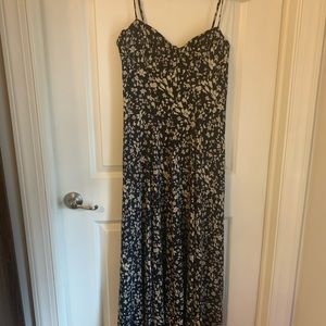 Free people floor length navy and white floral dress